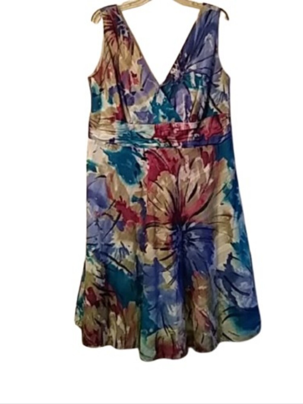 Dress Barn V-wrap Front Floral Sleeveless Lined Dress, Zip Up Size 16